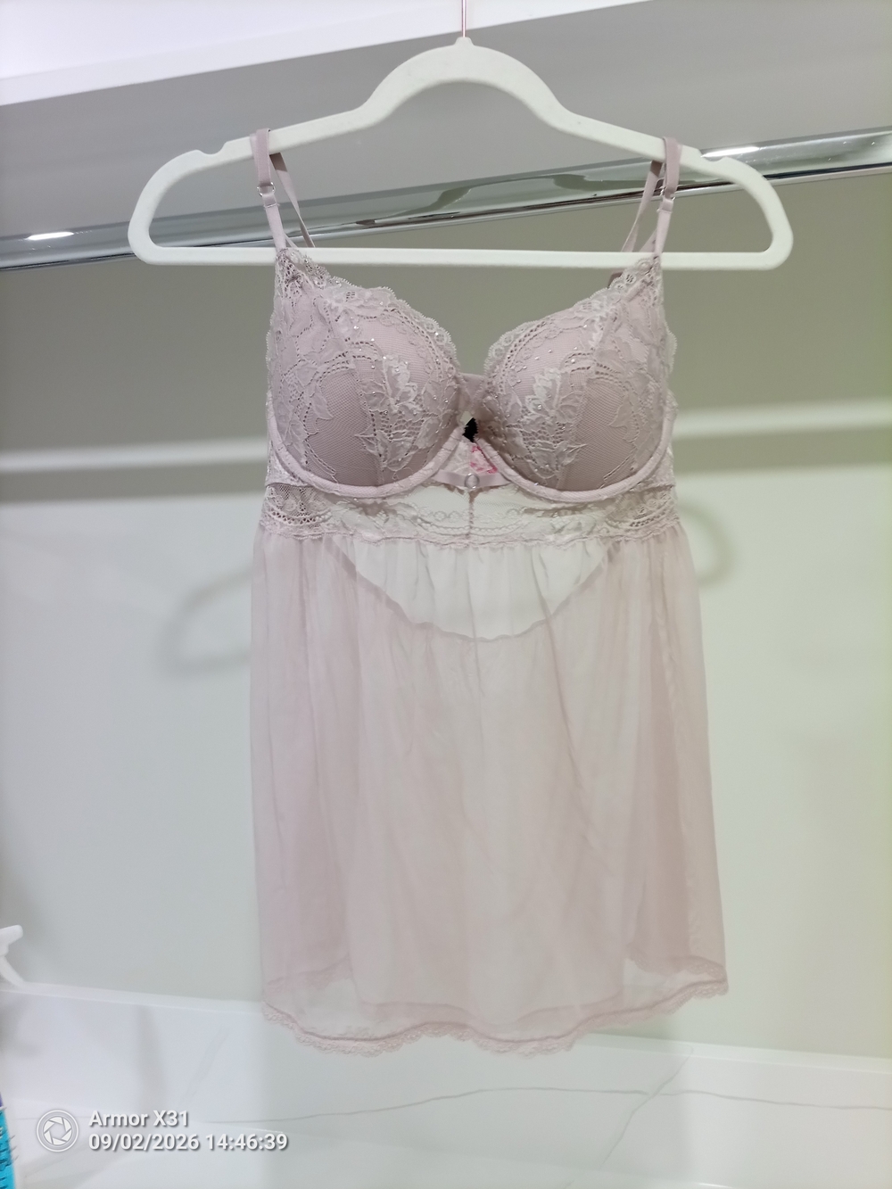 Pale Purple Lace & Sheer Babydoll Chemise